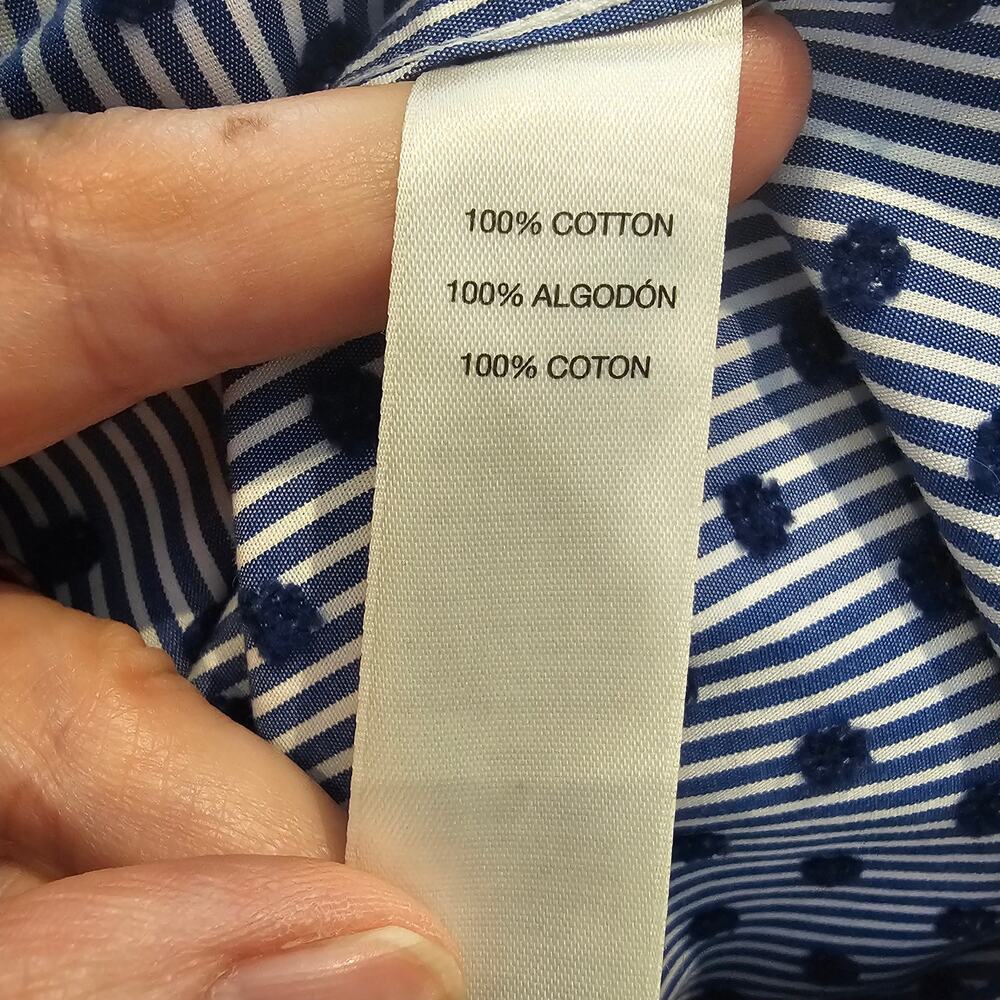 Chico's 1 (8-10) Blue White Stripe Button Up Shirt Grandma Coastal Nautical - Picture 12 of 12